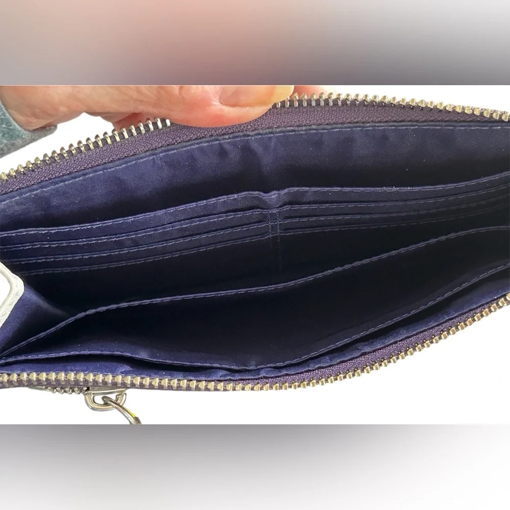 Coach Leather Legacy Zippy Wristlet Wallet Colorblock Purple White